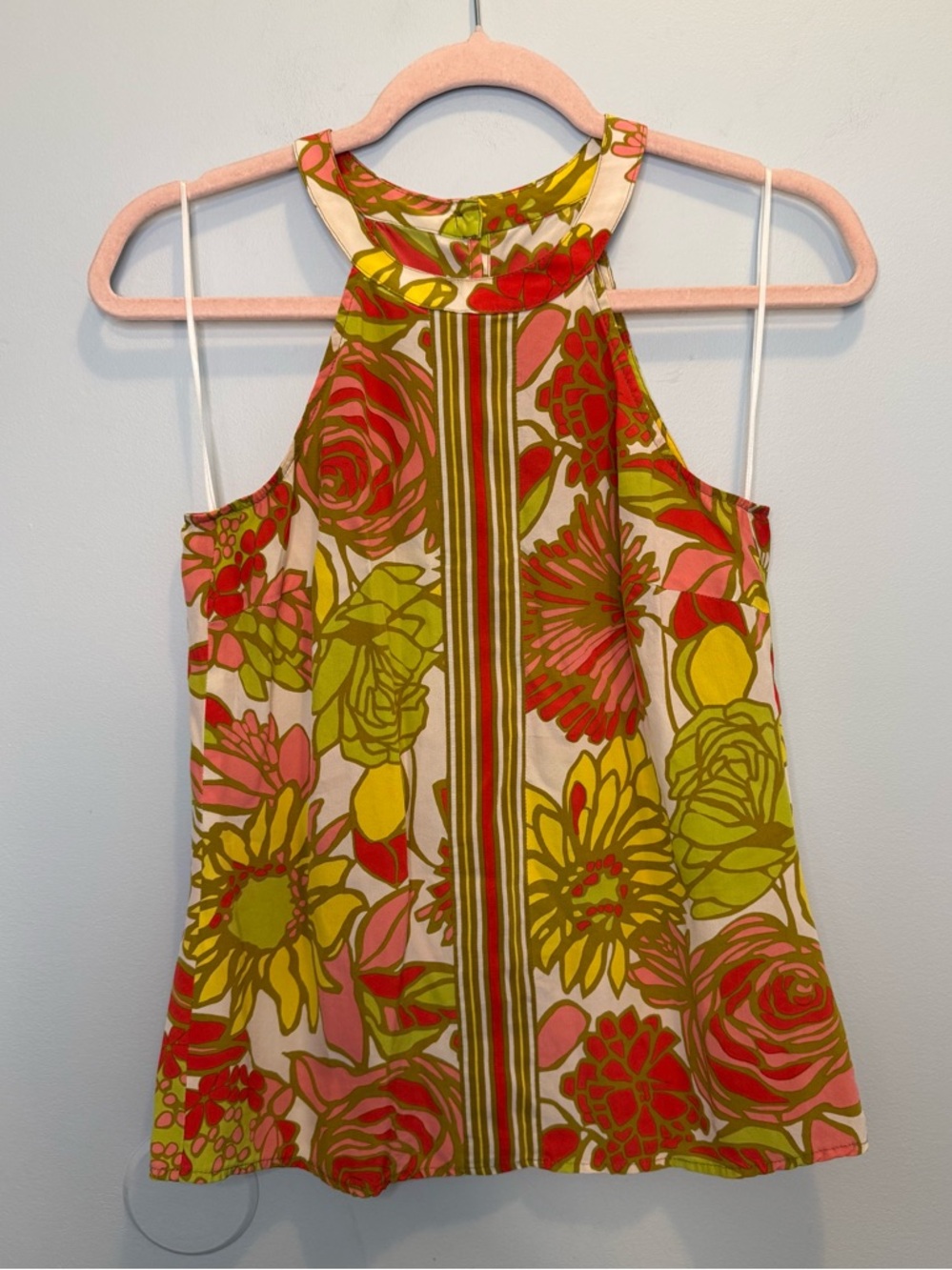 Trina Turk Retro Floral 100% Silk Halter Top
